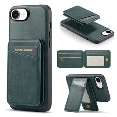 Per iPhone 16e Fierre Shann Custodia per telefono con porta carte magnetico verticale in pelle di mucca (verde)