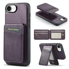Per iPhone 16e Fierre Shann Custodia per telefono con porta carte magnetico verticale in pelle di mucca (viola)