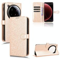 Per Xiaomi 15 Ultra Custodia in pelle con trama a nido d'ape a pois (oro)