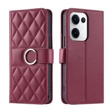 Per OPPO Reno13 5G Custodia per telefono in pelle con fibbia ad anello rombica (rosso)