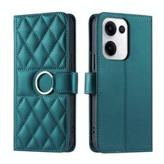 Per OPPO Reno13 5G Custodia per telefono in pelle con fibbia ad anello rombica (verde)