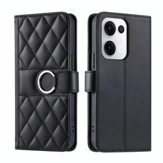 Per OPPO Reno13 5G Custodia per telefono in pelle con fibbia ad anello rombica (nera)