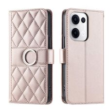 Per OPPO Reno13 5G Custodia per telefono in pelle con fibbia ad anello e rombi (oro rosa)
