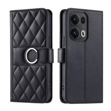 Per OPPO Reno13 Pro 5G Custodia per telefono in pelle con fibbia ad anello rombica (nero)