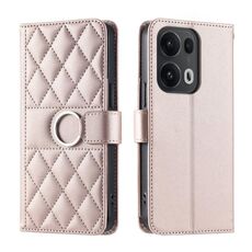 Per OPPO Reno13 Pro 5G Custodia per telefono in pelle con fibbia ad anello e rombi (oro rosa)