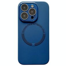 Per iPhone 16 Pro Custodia per telefono in silicone MagSafe con piccola finestra in vetro acrilico e lente (blu notte)