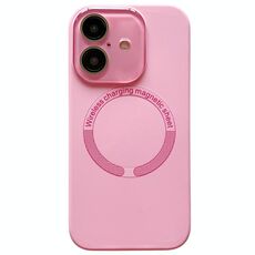 Per iPhone 16 Plus Custodia per telefono in silicone MagSafe con lente in vetro acrilico e finestra piccola (rosa)