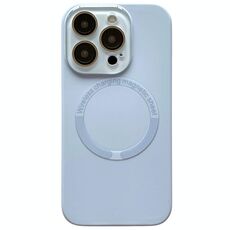 Per iPhone 15 Pro Max Custodia per telefono in silicone MagSafe con lente in vetro acrilico e finestra piccola (blu Sierra)