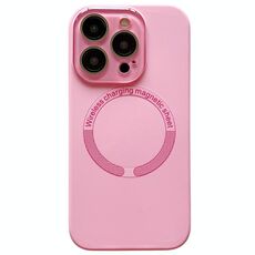 Per iPhone 15 Pro Max Custodia per telefono in silicone MagSafe con piccola finestra in vetro acrilico e lente (rosa)