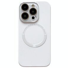 Per iPhone 15 Pro Max Custodia per telefono in silicone MagSafe con lente in vetro acrilico e finestra piccola (bianca)