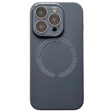 Per iPhone 15 Pro Max Custodia per telefono in silicone MagSafe con lente in vetro acrilico e finestra piccola (nero carbonio)