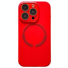 Per iPhone 15 Pro Max Custodia per telefono in silicone MagSafe con lente in vetro acrilico e finestra piccola (rosso)
