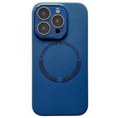 Per iPhone 15 Pro Max Custodia per telefono in silicone MagSafe con piccola finestra in vetro acrilico (blu notte)