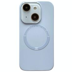 Per iPhone 15 Plus Custodia per telefono in silicone MagSafe con lente in vetro acrilico e finestra piccola (blu Sierra)