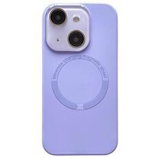 Per iPhone 15 Plus Custodia per telefono in silicone MagSafe con lente in vetro acrilico e finestra piccola (viola)