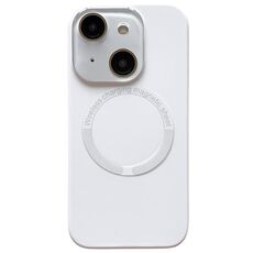 Per iPhone 15 Plus Custodia per telefono in silicone MagSafe con lente in vetro acrilico e finestra piccola (bianca)