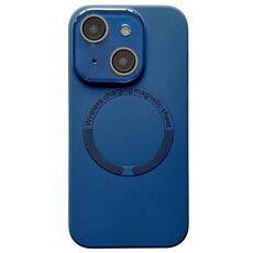 Per iPhone 15 Plus Custodia per telefono in silicone MagSafe con piccola finestra in vetro acrilico (blu notte)