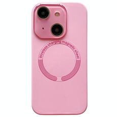 Per iPhone 15 Custodia per telefono in silicone MagSafe con piccola finestra in vetro acrilico (rosa)