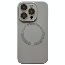 Per iPhone 14 Pro Max Custodia per telefono in silicone MagSafe con piccola finestra in vetro acrilico (grigio)
