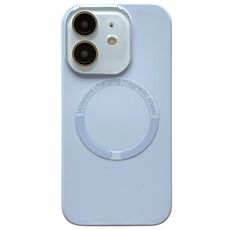 Per iPhone 12 Custodia per telefono in silicone MagSafe con piccola finestra in vetro acrilico e lente (blu Sierra)