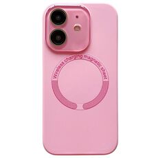 Per iPhone 12 Custodia per telefono in silicone MagSafe con piccola finestra in vetro acrilico e lente (rosa)