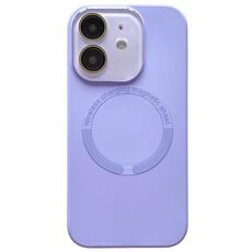 Per iPhone 12 Custodia per telefono in silicone MagSafe con lente in vetro acrilico e finestra piccola (viola)