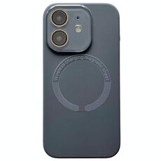 Per iPhone 12 Custodia per telefono in silicone MagSafe con lente in vetro acrilico e finestra piccola (nero carbonio)