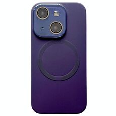 Per iPhone 14 Plus Custodia per telefono in silicone MagSafe con piccola finestra in vetro acrilico (viola scuro)
