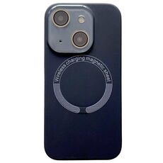 Per iPhone 14 Plus Custodia per telefono in silicone MagSafe con piccola finestra in vetro acrilico (nero)