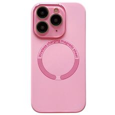 Per iPhone 11 Pro Custodia per telefono in silicone MagSafe con piccola finestra in vetro acrilico e lente (rosa)