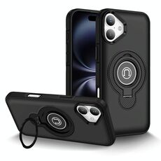 Per iPhone 16 Plus Custodia magnetica per telefono con supporto ad anello (nero)