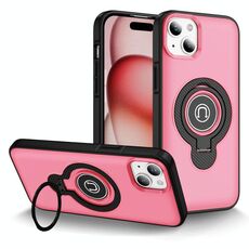 Per iPhone 15 Custodia magnetica con supporto ad anello (rosa brillante)