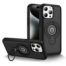 Per iPhone 15 Pro Max Custodia magnetica per telefono con supporto ad anello (nero)