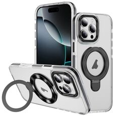 Per iPhone 16 Pro Custodia per telefono con supporto magnetico MagSafe in acrilico ibrido TPU bicolore (nero)