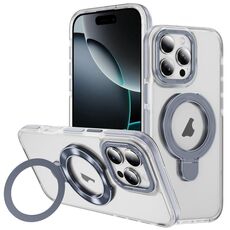 Per iPhone 16 Pro Custodia per telefono con supporto magnetico MagSafe in acrilico ibrido TPU bicolore (grigio)