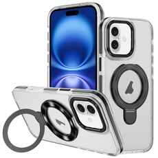 Per iPhone 16 Plus Custodia per telefono con supporto magnetico MagSafe in acrilico ibrido in TPU bicolore (nero)