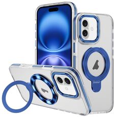 Per iPhone 16 Plus Custodia per telefono con supporto magnetico MagSafe in acrilico ibrido TPU bicolore (blu)
