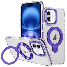Per iPhone 16 Plus Custodia per telefono con supporto magnetico MagSafe in acrilico ibrido TPU bicolore (viola)