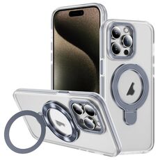 Per iPhone 15 Pro Max Custodia per telefono con supporto magnetico MagSafe in acrilico ibrido TPU bicolore (grigio)