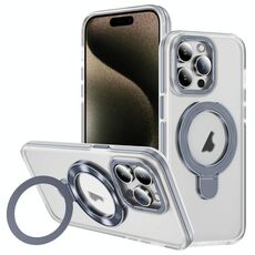 Per iPhone 15 Pro Custodia per telefono con supporto magnetico MagSafe in acrilico ibrido TPU bicolore (grigio)