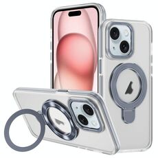 Per iPhone 15 Plus Custodia per telefono con supporto magnetico MagSafe in acrilico ibrido TPU bicolore (grigio)