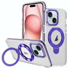 Per iPhone 15 Plus Custodia per telefono con supporto magnetico MagSafe in acrilico ibrido TPU bicolore (viola)