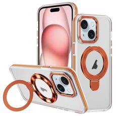 Per iPhone 15 Custodia per telefono con supporto magnetico MagSafe in acrilico ibrido TPU bicolore (arancione)