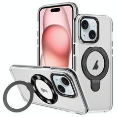 Per iPhone 15 Custodia per telefono con supporto magnetico MagSafe in acrilico ibrido TPU bicolore (nero)