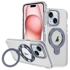 Per iPhone 15 Custodia per telefono con supporto magnetico MagSafe in acrilico ibrido TPU bicolore (grigio)