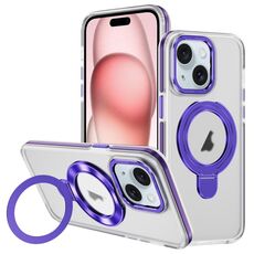 Per iPhone 15 Custodia per telefono con supporto magnetico MagSafe in acrilico ibrido TPU bicolore (viola)