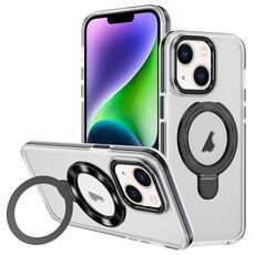 Per iPhone 14 Plus Custodia per telefono con supporto magnetico MagSafe in acrilico ibrido in TPU bicolore (nero)