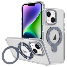 Per iPhone 14 Plus Custodia per telefono con supporto magnetico MagSafe in acrilico ibrido TPU bicolore (grigio)