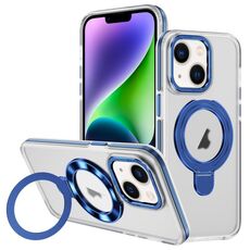 Per iPhone 14 Plus Custodia per telefono con supporto magnetico MagSafe in acrilico ibrido TPU bicolore (blu)