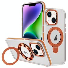 Per iPhone 14 Custodia per telefono con supporto magnetico MagSafe in acrilico ibrido TPU bicolore (arancione)